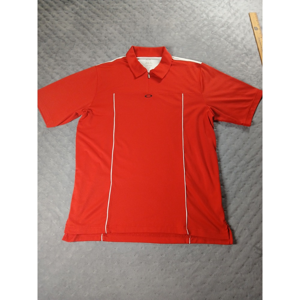 Oakley Mens Red White Quarter Zip Short Sleeve Golf Polo Shirt Large L